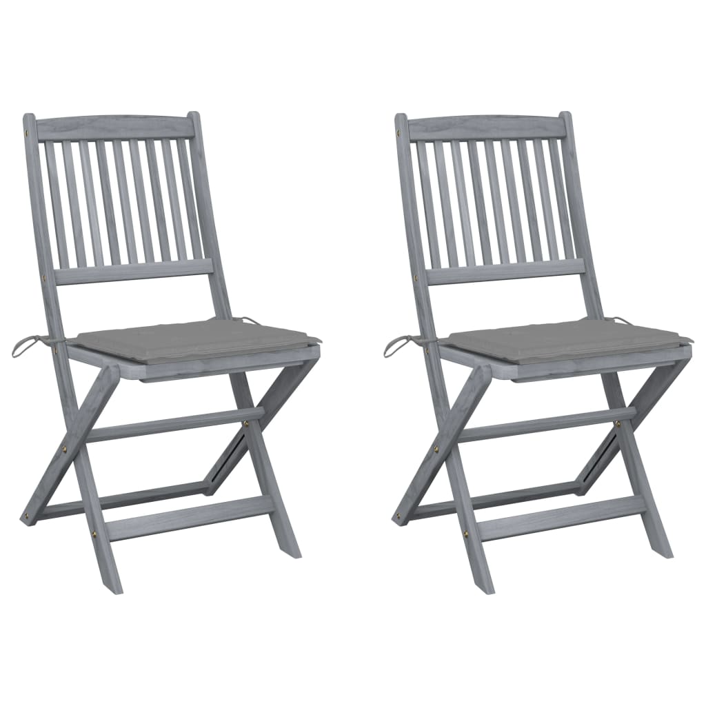 Folding garden chairs 2 pcs. with cushions solid wood acacia