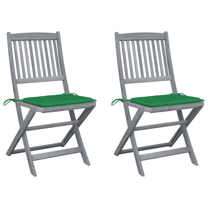 Folding garden chairs 2 pcs. with cushions solid wood acacia