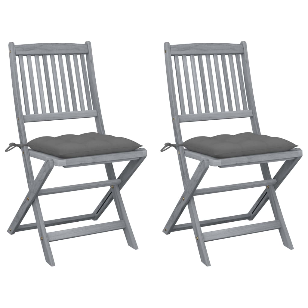 Folding garden chairs 2 pcs. with cushions solid wood acacia