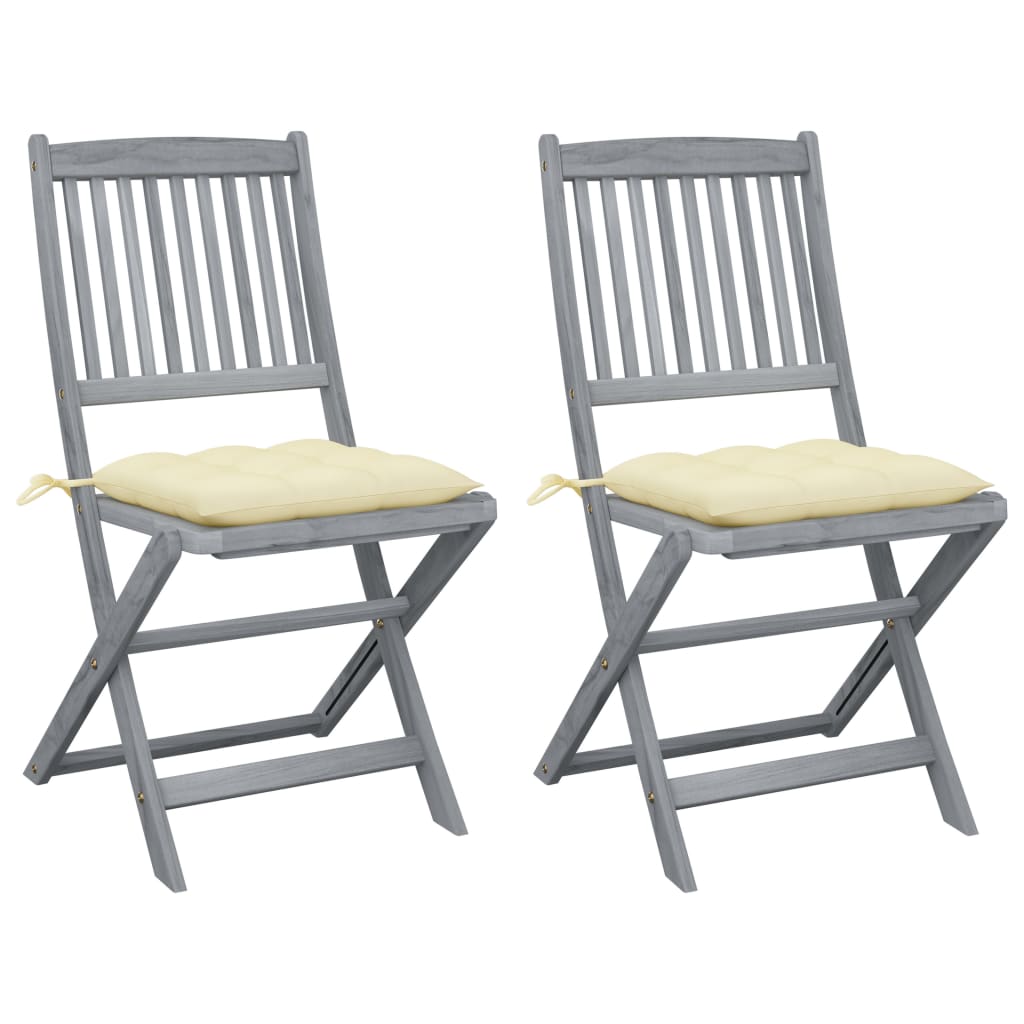 Folding garden chairs 2 pcs. with cushions solid wood acacia