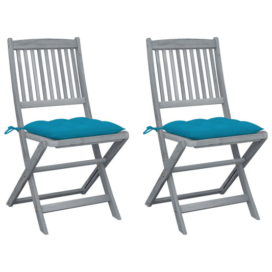 Folding garden chairs 2 pcs. with cushions solid wood acacia