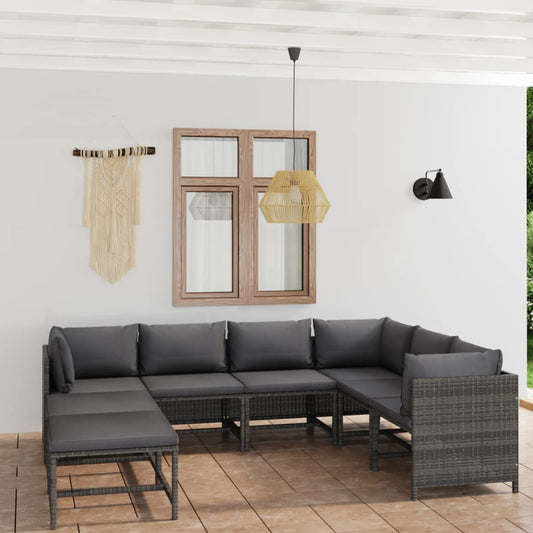 8-piece garden lounge set with cushions poly rattan grey