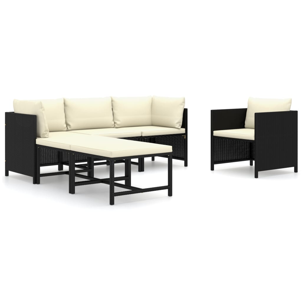 6-tlg. Garten-Lounge-Set mit Kissen Poly Rattan Schwarz