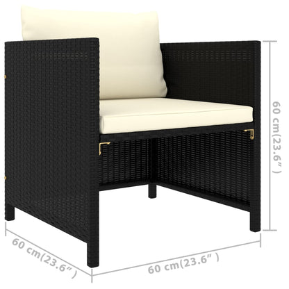 6-tlg. Garten-Lounge-Set mit Kissen Poly Rattan Schwarz