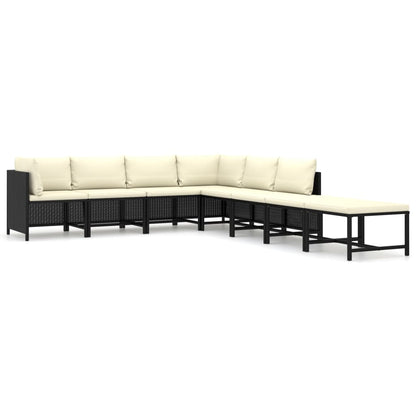 8-piece garden lounge set with cushions poly rattan black