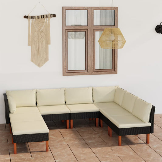 8-piece garden lounge set with cushions poly rattan black