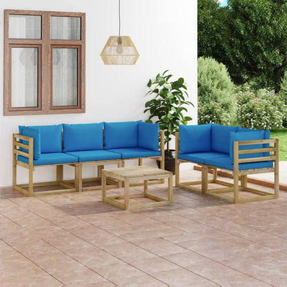 6-tlg. Garten-Lounge-Set mit Hellblauen Kissen
