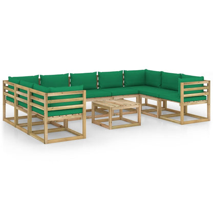 10-tlg. Garten-Lounge-Set mit Kissen Imprägniertes Kiefernholz