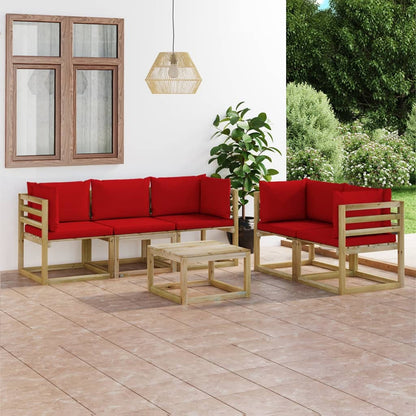 6-tlg. Garten-Lounge-Set mit Roten Kissen