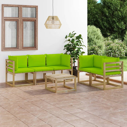 6-tlg. Garten-Lounge-Set mit Hellgrünen Kissen