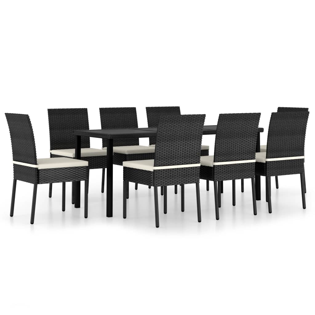 9-piece garden dining set poly rattan black