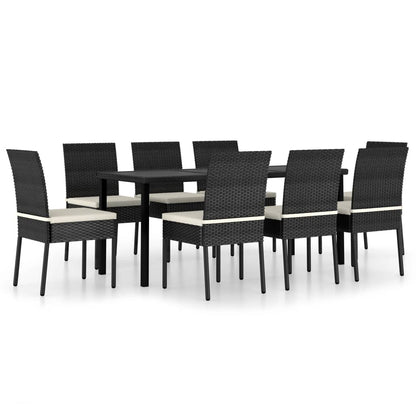 9-piece garden dining set poly rattan black