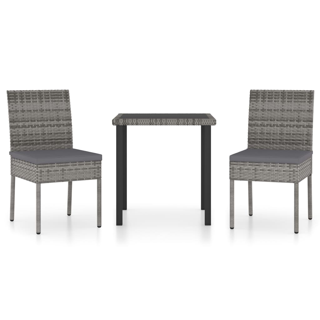 3-piece garden dining set poly rattan grey