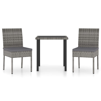 3-piece garden dining set poly rattan grey