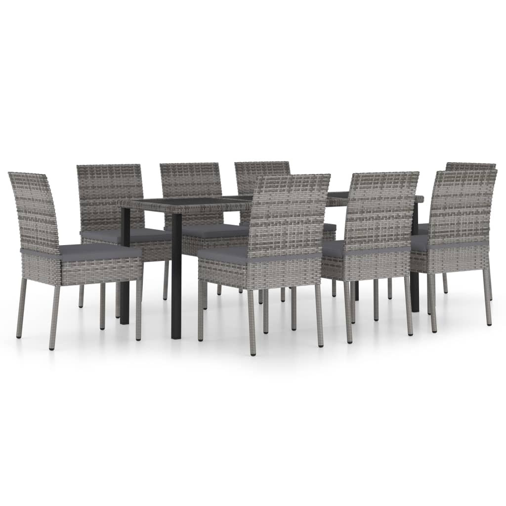 9-piece garden dining set poly rattan grey