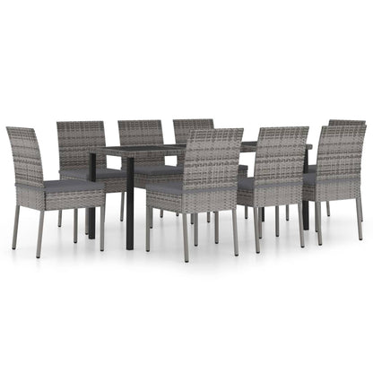 9-piece garden dining set poly rattan grey