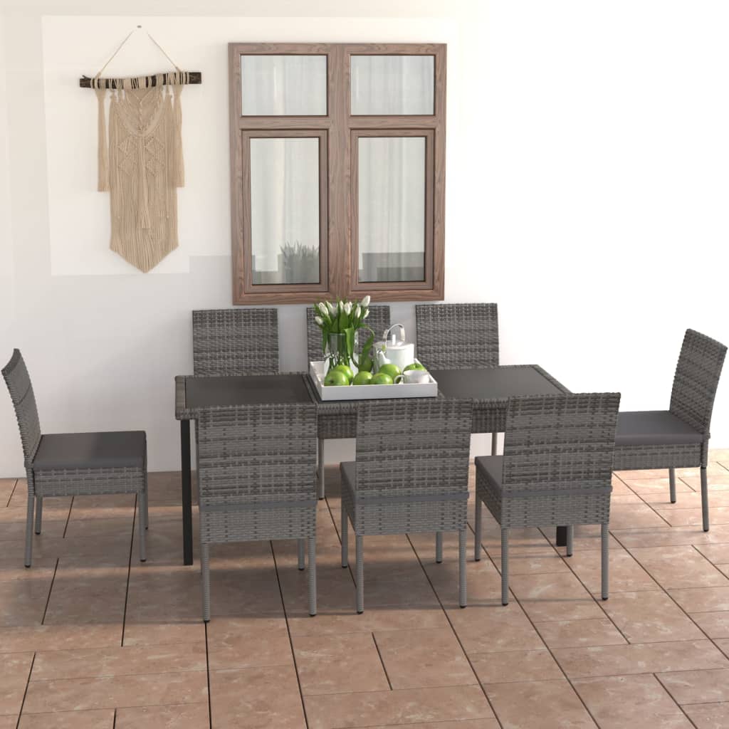 9-piece garden dining set poly rattan grey