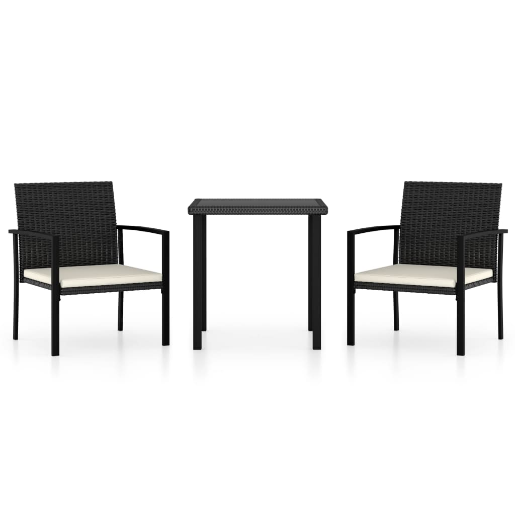 3-piece garden dining set poly rattan black