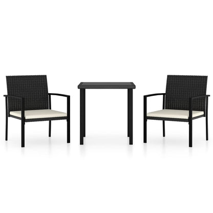 3-piece garden dining set poly rattan black