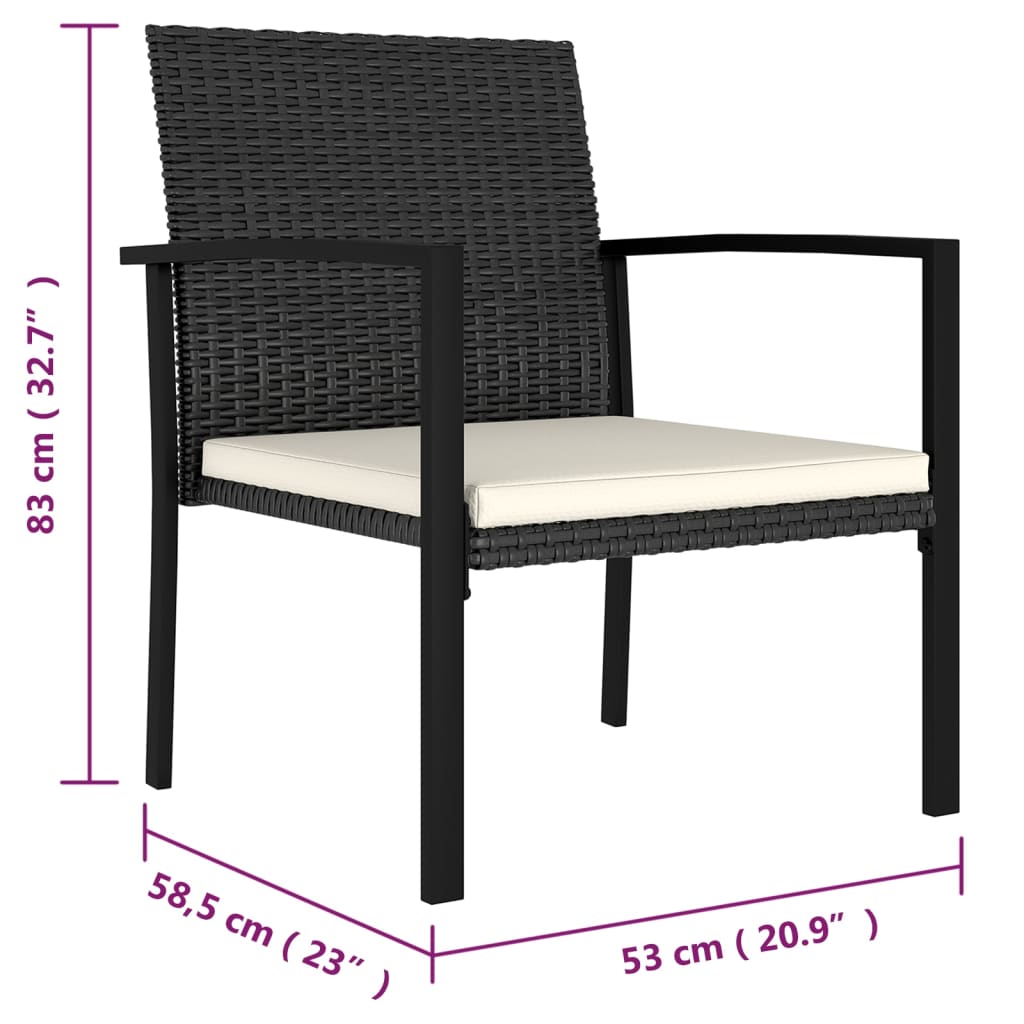 3-piece garden dining set poly rattan black