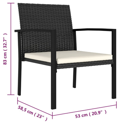 3-piece garden dining set poly rattan black