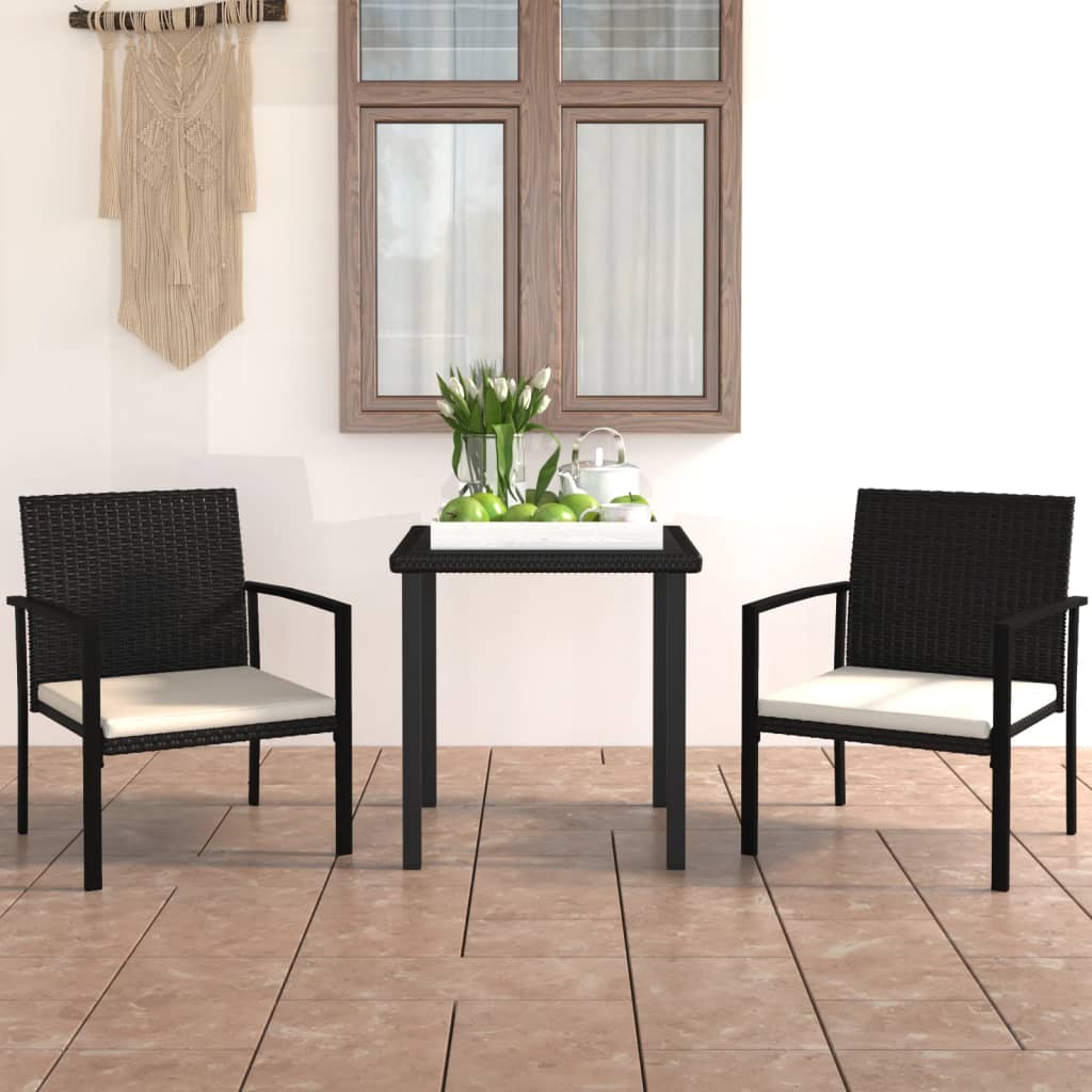 3-piece garden dining set poly rattan black