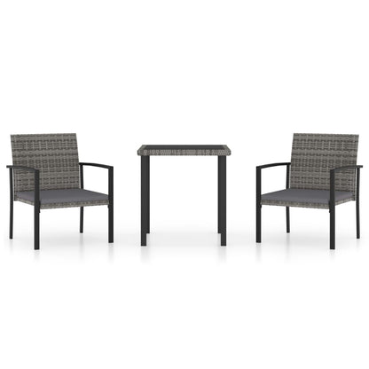 3-piece garden dining set poly rattan grey