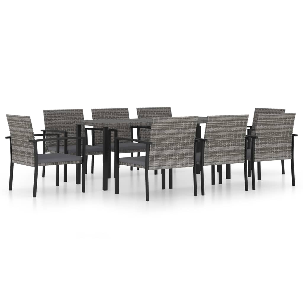 9-piece garden dining set poly rattan grey