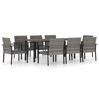 9-piece garden dining set poly rattan grey