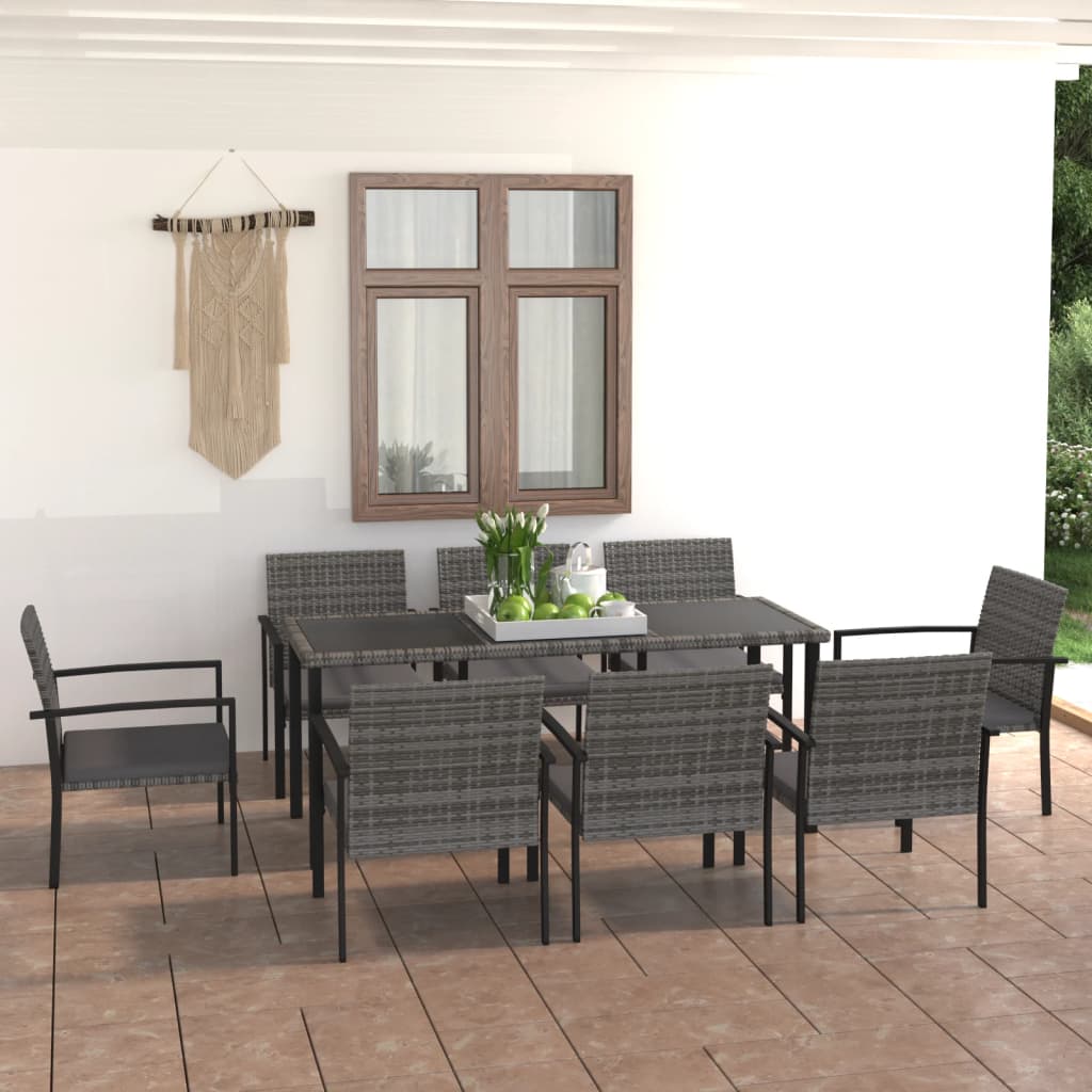 9-piece garden dining set poly rattan grey