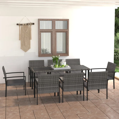 9-piece garden dining set poly rattan grey