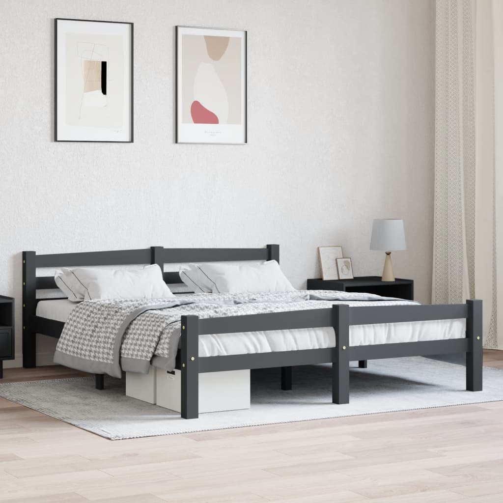 Solid wood bed dark grey pine 160x200 cm