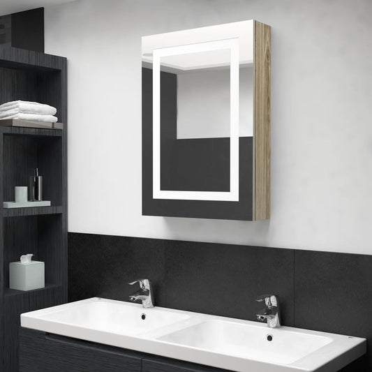 LED mirror cabinet for the bathroom, oak look, 50 x 13 x 70 cm