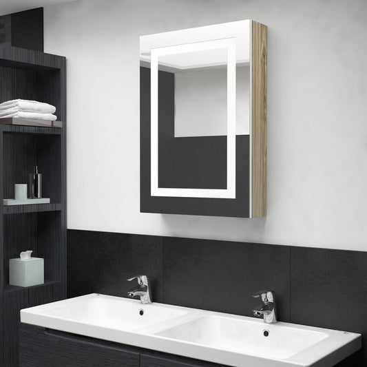 LED mirror cabinet for the bathroom white and oak look 50x13x70 cm