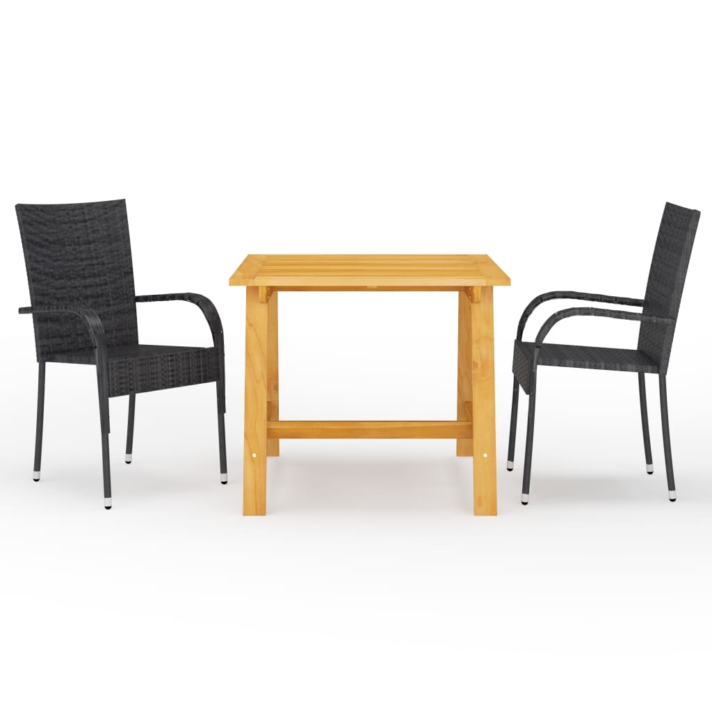3-piece garden dining set black