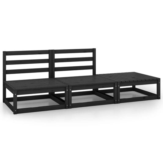 3-piece garden lounge set black solid pine