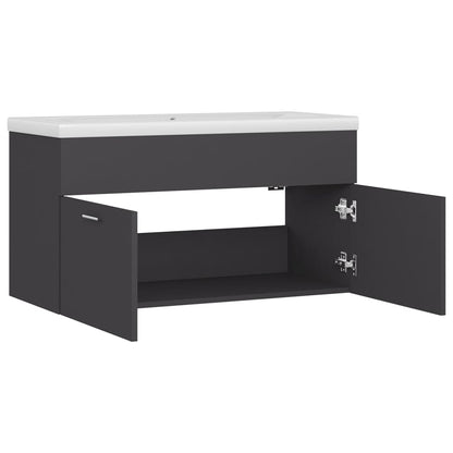 Waschbeckenunterschrank mit Einbaubecken Grau Holzwerkstoff