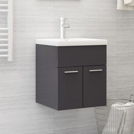 Washbasin base cabinet with built-in basin high-gloss grey