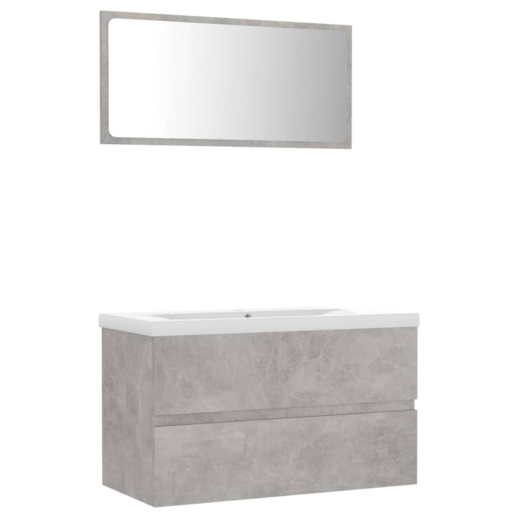Bathroom furniture set concrete grey wood material