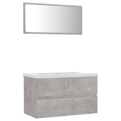 Bathroom furniture set concrete grey wood material