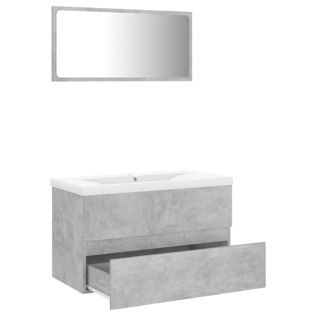 Bathroom furniture set concrete grey wood material