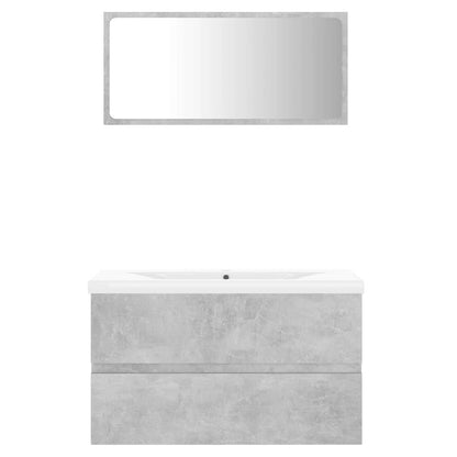 Bathroom furniture set concrete grey wood material
