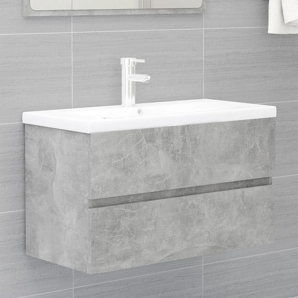 Bathroom furniture set concrete grey wood material