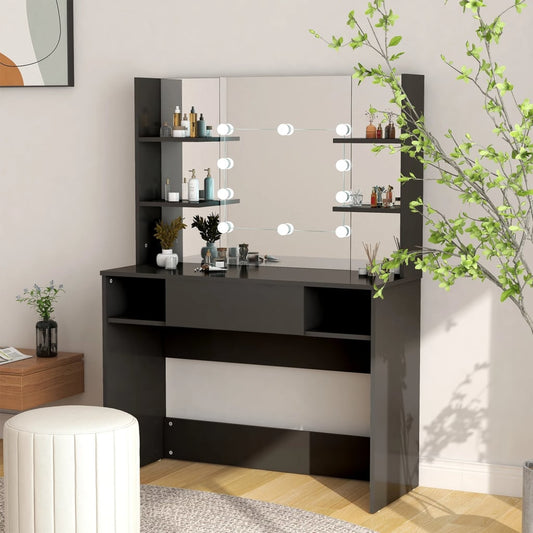 Dressing table with LED lighting 100x40x135 cm MDF Black