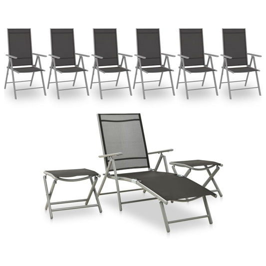 9-piece garden lounge set black and silver