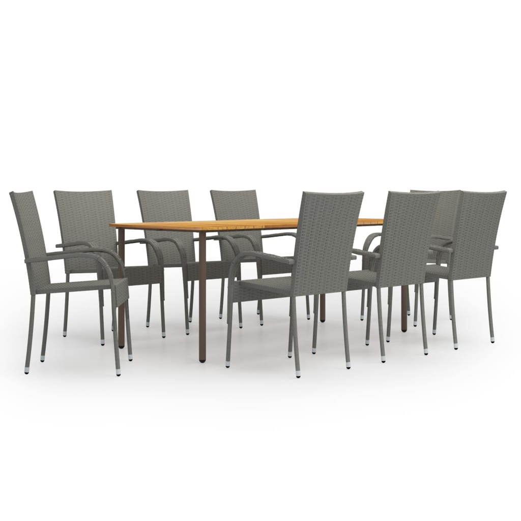 9-piece garden dining set poly rattan grey