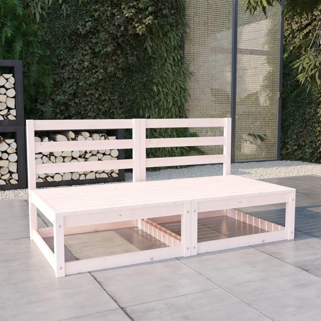 Garden sofa 2-seater white solid pine