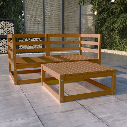 3-piece garden lounge set honey brown solid pine