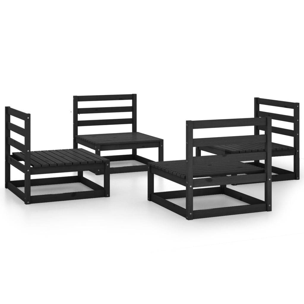 4-piece garden lounge set black solid pine