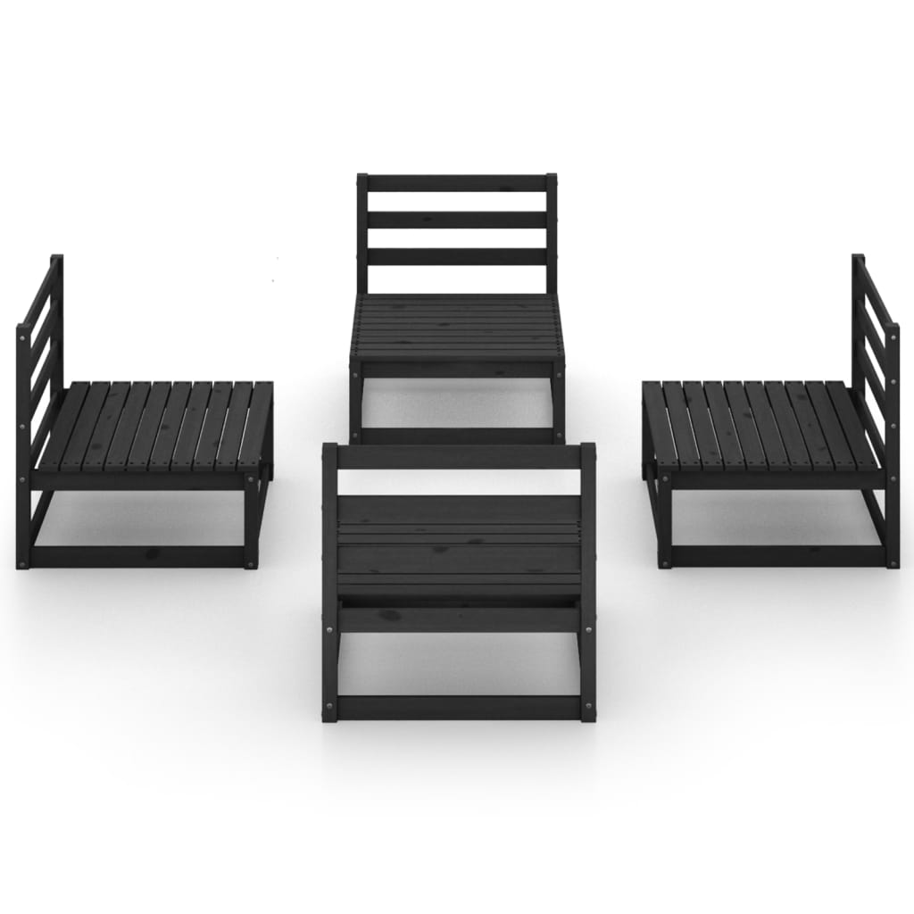4-piece garden lounge set black solid pine